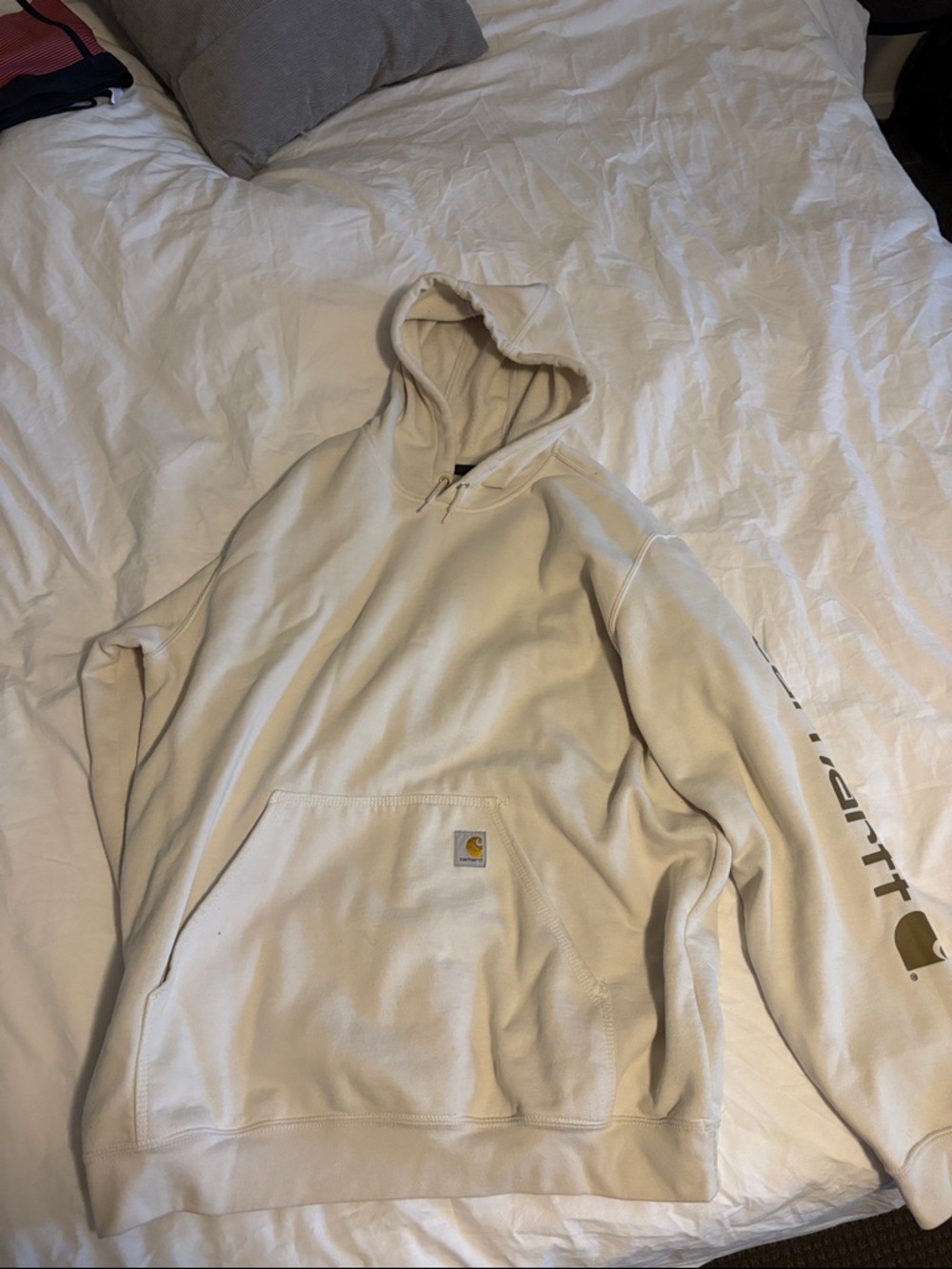 Carhartt Cream Pullover Hoodie with Sleeve Logo